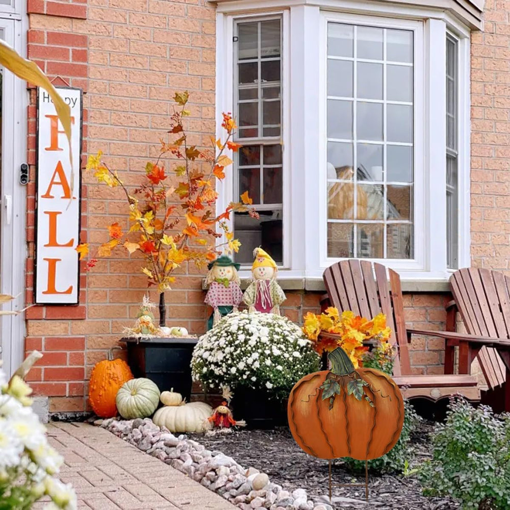 17" H Metal Pumpkin Garden Stake Fall Decor Decorative Pumpkin Yard Sign
