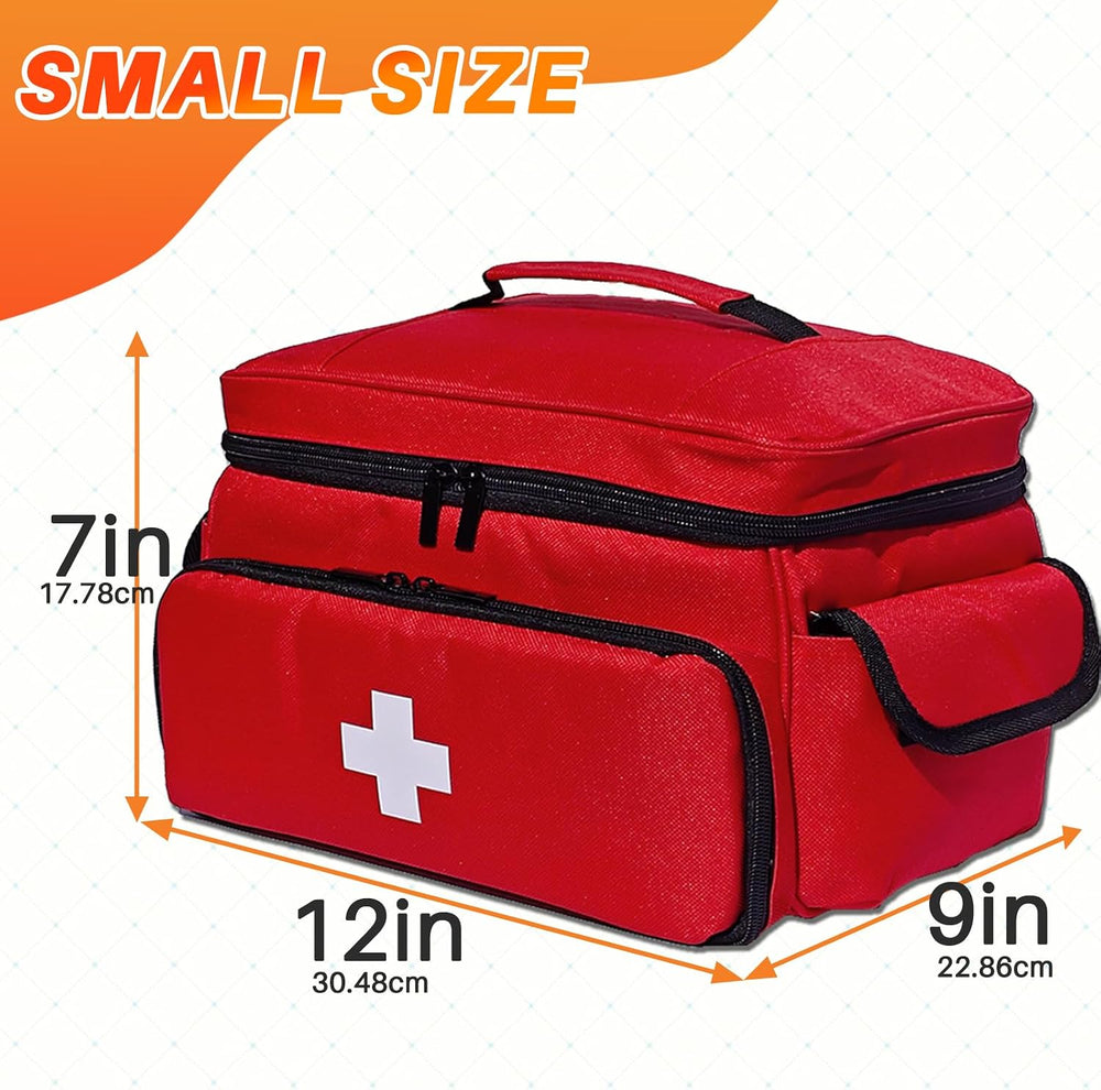 First Aid Bag Empty Small 12" x 9" x 7" Red Medical Bag
