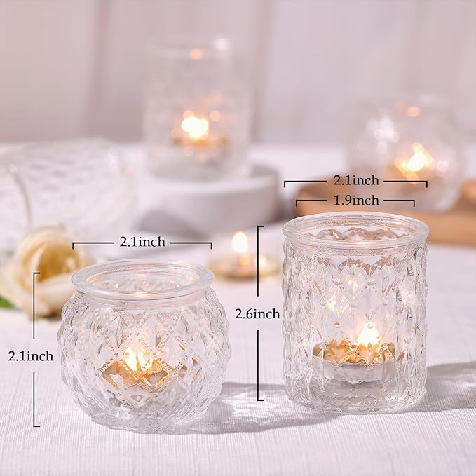 36pcs Assorted Clear Votive Candle Holders, Tea Light Candle Holders for Wedding Centerpiece, Glass Candle Holder for Table Centerpiece, Home and Party Decorations