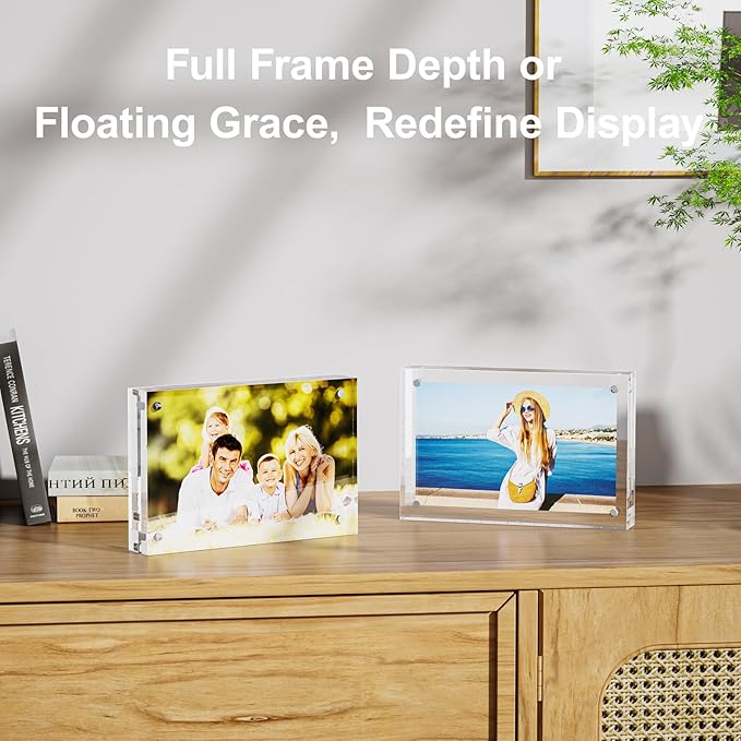 5 Pack 5x7 Acrylic Picture Frames - 20% Thicker Double Sided Magnetic Frame with UV Protection - Freestanding Clear Frameless Display for Tabletops - Modern Photo Frame Set for Home & Office Decor