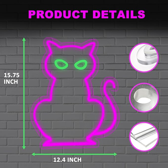 Cat Neon Signs for Wall Decor, Purple Cat LED Neon Sign USB Powered, Halloween Cat LED Light Table Decoration for Bar, Christmas, Wedding, Birthday Party