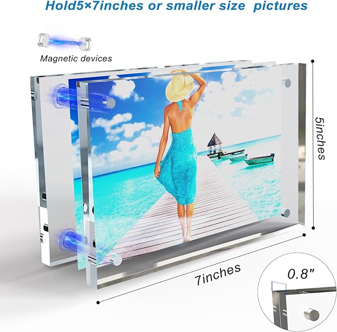 5x7 Inches Acrylic Picture Frames 5 Pack, Double Sided Magnetic Photo Frames,Free Standing on Desk or Table Clear Picture Frames