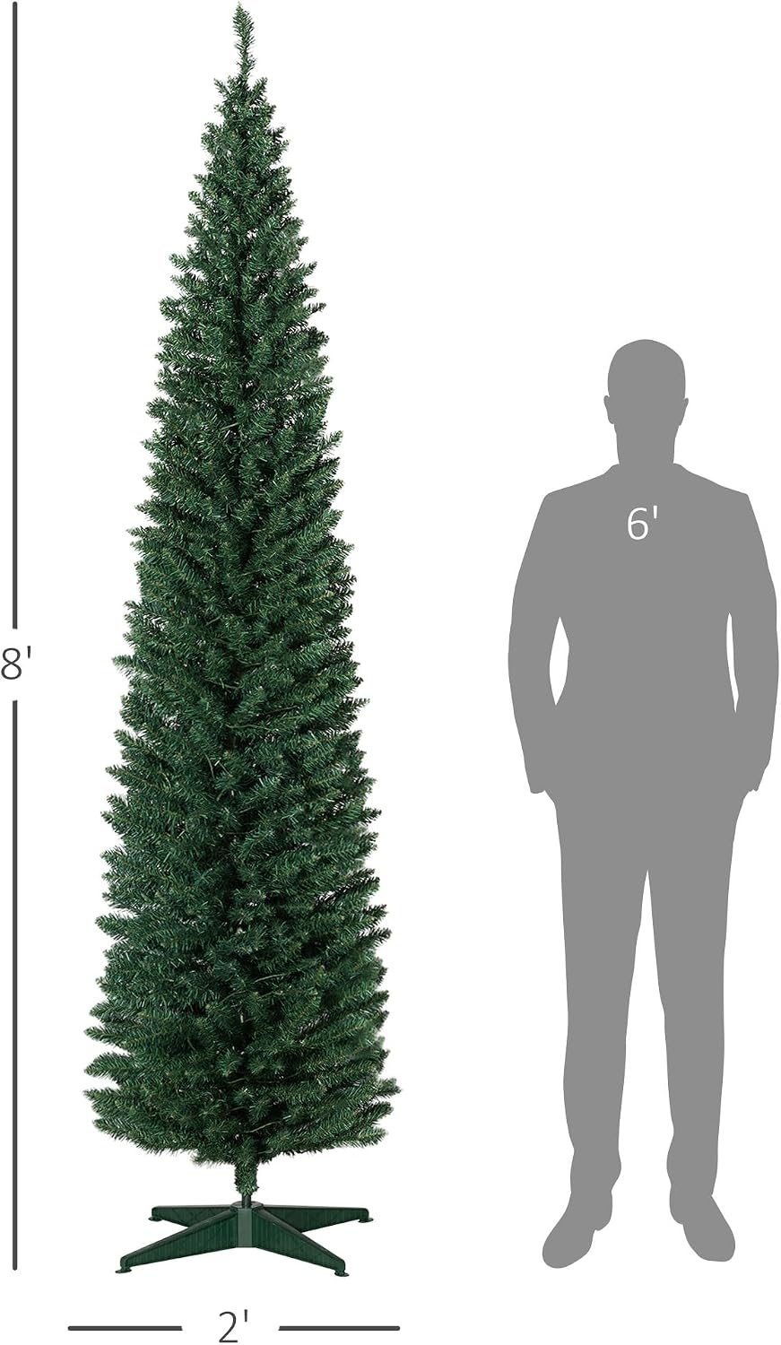 HOMCOM Noble Fir Artificial Pencil Christmas Tree Prelit 8' Green