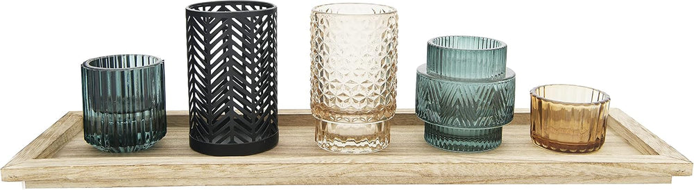 Bloomingville 5-Piece Embossed Glass and Metal Tealight Candle Holders in a W...