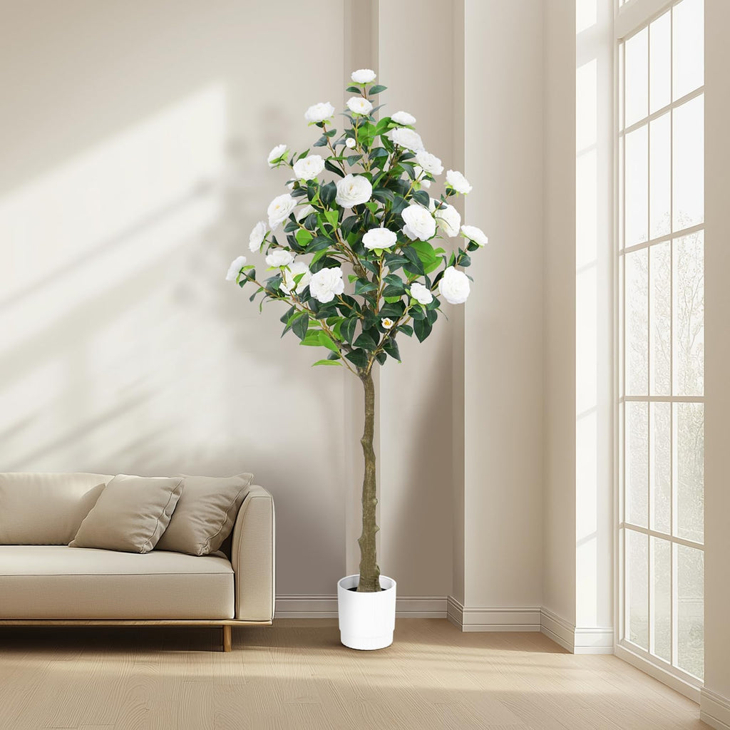 artificial camellia tree 6ft– faux plants indoor, with showing dimensions