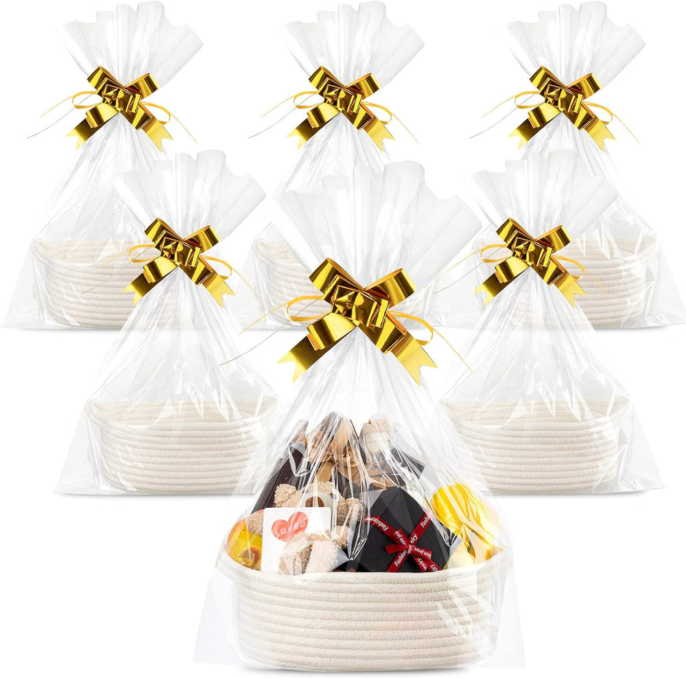 Weysat 6 Pack Woven Baskets with Handles, 6 Sizes, Gift Bags and Ribbons