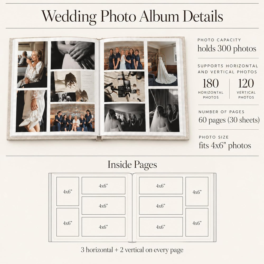 Embroidered Wedding Photo Album 4x6 Pictures, Large Linen Floral Scrapbook