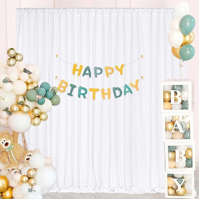 Sequin Backdrop Curtains 10ft x 10ft White Background Drapes Wedding Giltter Curtains for Birthday Party Decoration
