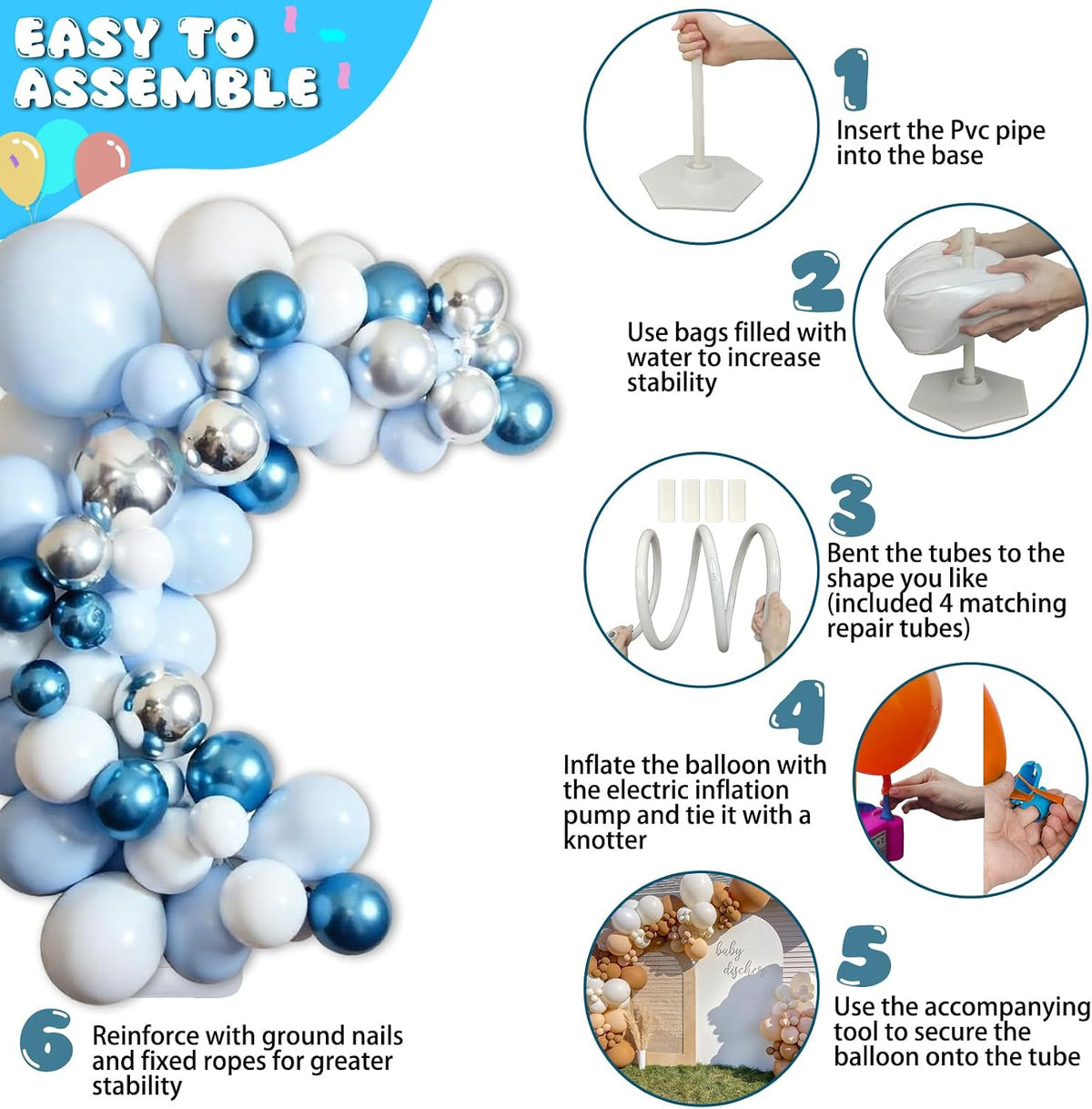 Balloon Arch Kit with Electric Pump, Free Bending Half Balloon Arch Stand