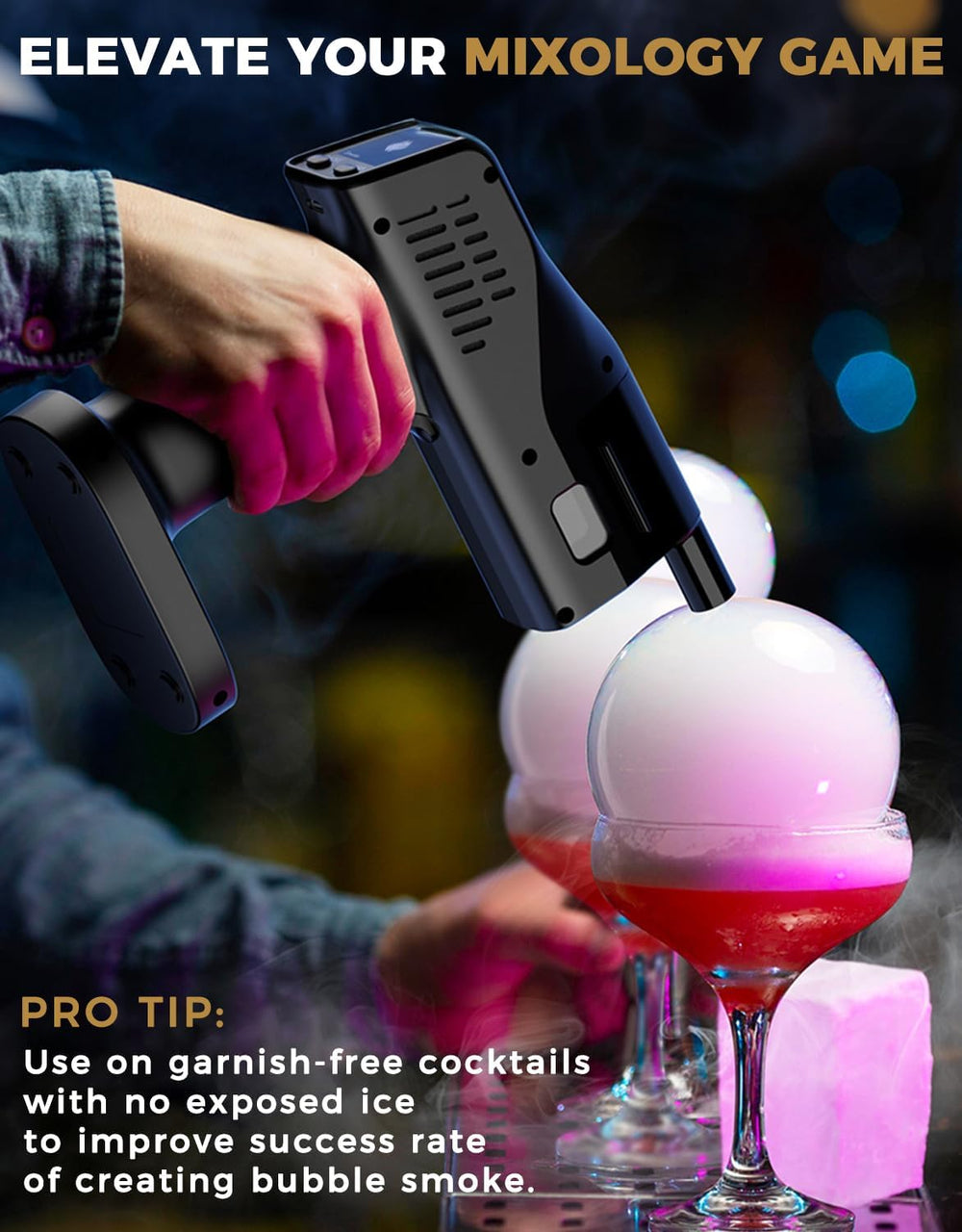 Cocktail Bubble Smoke Gun for Drinks - Creates Aromatic Smoke Bubbles