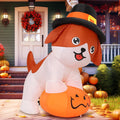 GOOSH 5.2 FT Thanksgiving Inflatables Dog Outdoor Decorations Blow Up Yard Cute Puppy Standing on a Pumpkin with Pilgrim Hat with Built-in LEDs for Garden Lawn Indoor Party Decor