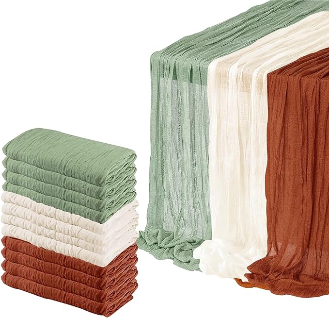 12 Pack Cheesecloth Table Runner,10ft Rustic Sheer Runner Gauze Boho Wedding Decor Romantic Table Runner for Wedding Bridal Shower Birthday Party