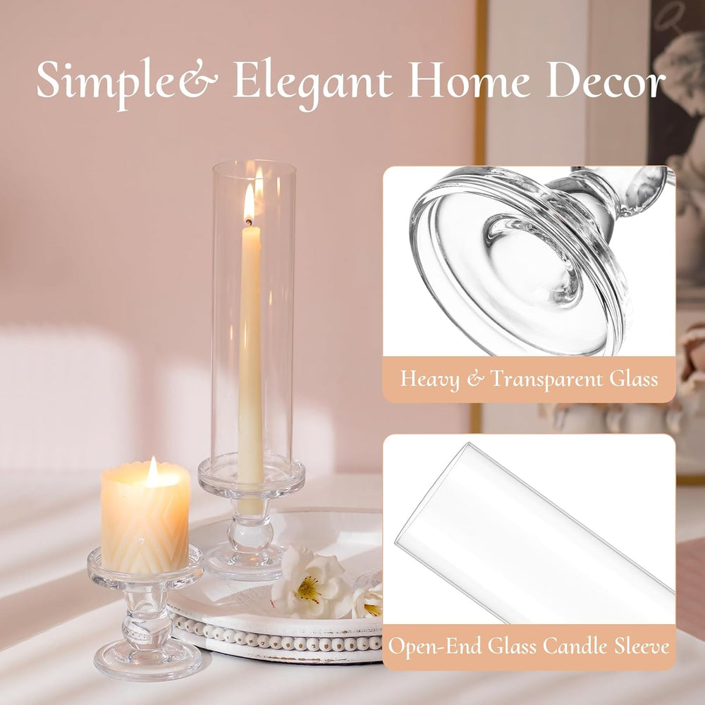 Hurricane Glass Candle Holders: Clear Candlestick Holders Set of 10