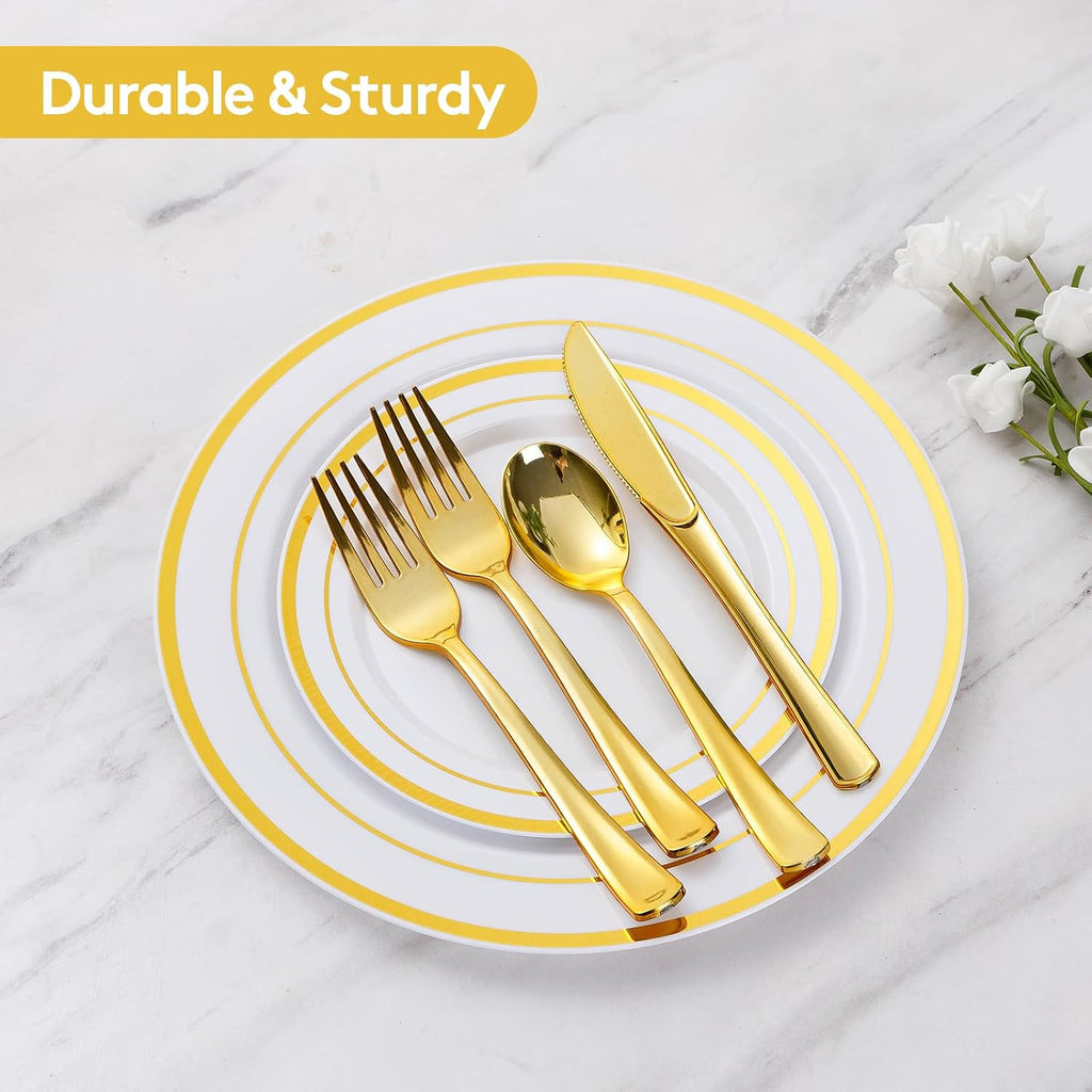 goodluck 600 pieces gold disposable plastic plates for showing dimensions