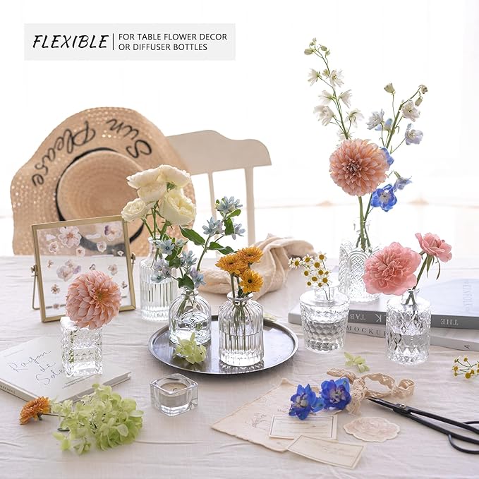 24pcs Glass Bud Vase Set, Small Clear Flower Vases for Centerpieces in Bulk, Mini Vintage Vase for Wedding, Home,Table Decoration