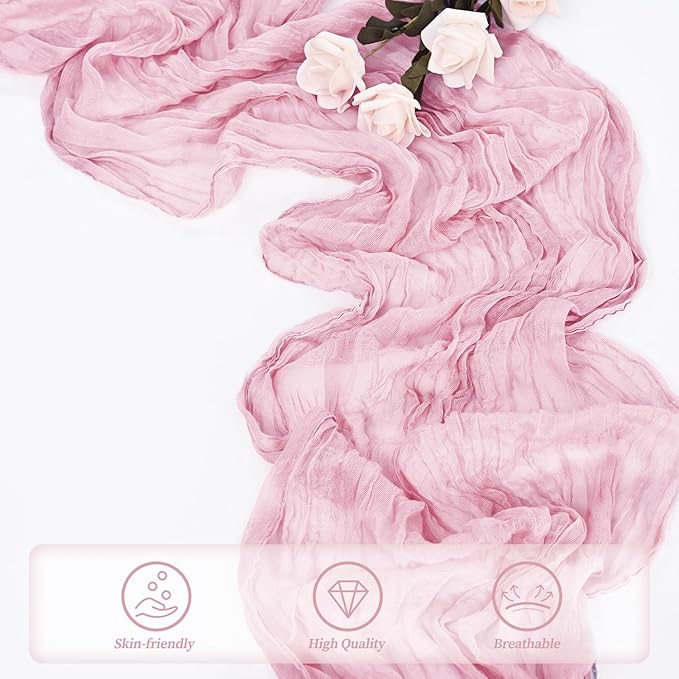 Light Pink Cheesecloth Table Runner 20 Pack 10FT Rustic Gauze Fabric Cheese Cloth Table Runner for Wedding 20 x 120 Inch Long Bridal Baby Shower Table Decorations Boho Sheer Birthday Party Table Decor