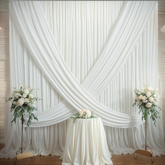 50×14ft Wrinkle Free Ivory Backdrop Curtain, Soft Silky Easy to Drape Cream Wedding Drapes for Backdrop, 10 Panels 5×14ft Photo Backdrop Curtains for Parties Birthday Photography Background Cloth