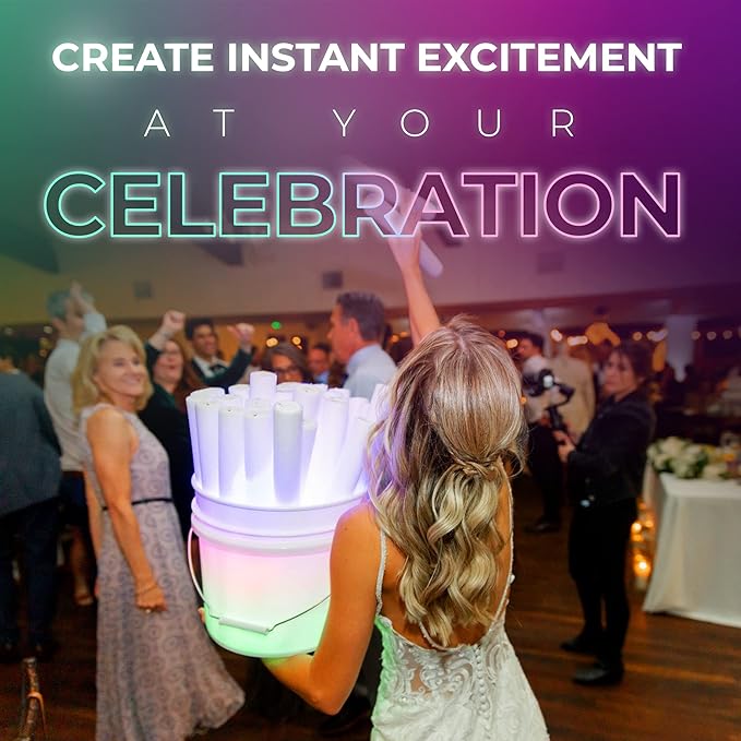 Foam Glow Sticks Bulk - 100 White Foam Light Up Sticks and LED Foam Sticks - 100 Reusable 16" Light Up Foam Sticks White Foam Glow Sticks for Wedding, Parties, and Dancing (100 Pack)