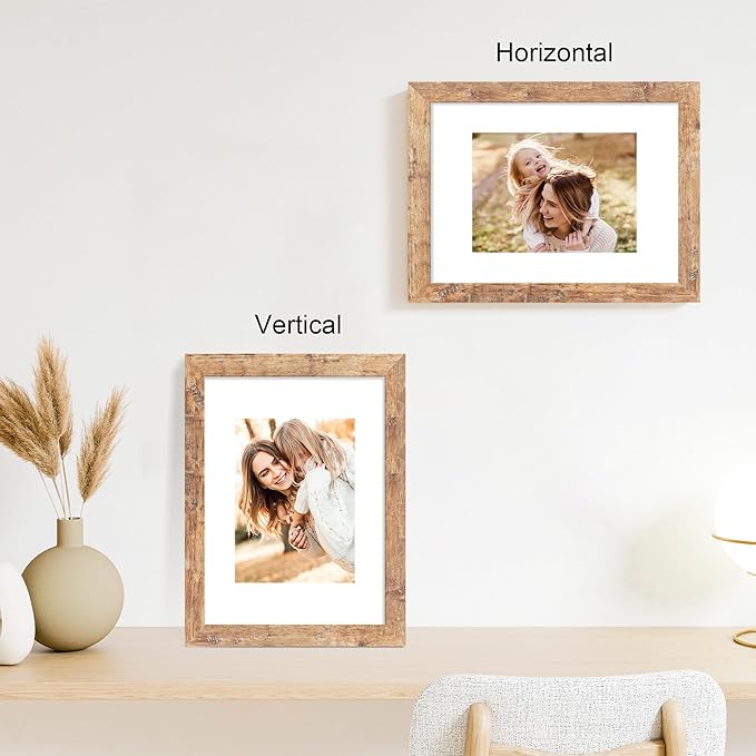 9x12 Picture Frame Set of 4 with Tempered Glass, Rustic Brown Frame Display 6x8 Pictures with Mat or 9 x 12 Without Mat, Wooden 9 x 12 Photo Frame for Wall Mount and Tabletop Display