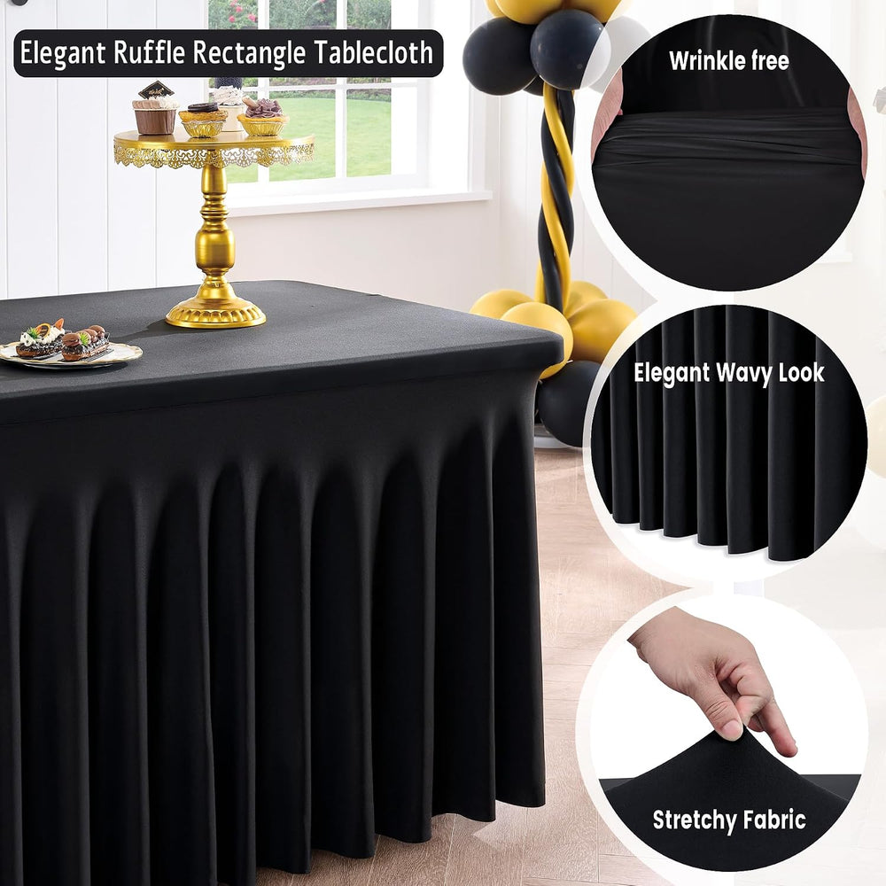 Spandex Tablecloth 6FT Rectangle Table Cover 3 Pack Black Wrinkle-Free