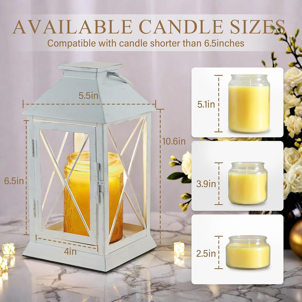 Candle Warmer Lamp with Timer, Farmhouse Rustic Lantern-White