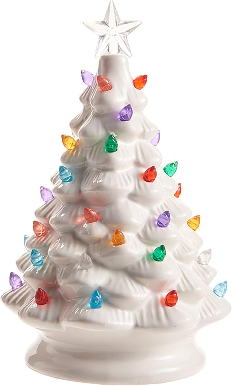 Red Green Blue Clear Holiday Tree Lighted 8 inch Ceramic Decorative Tabletop Figurine