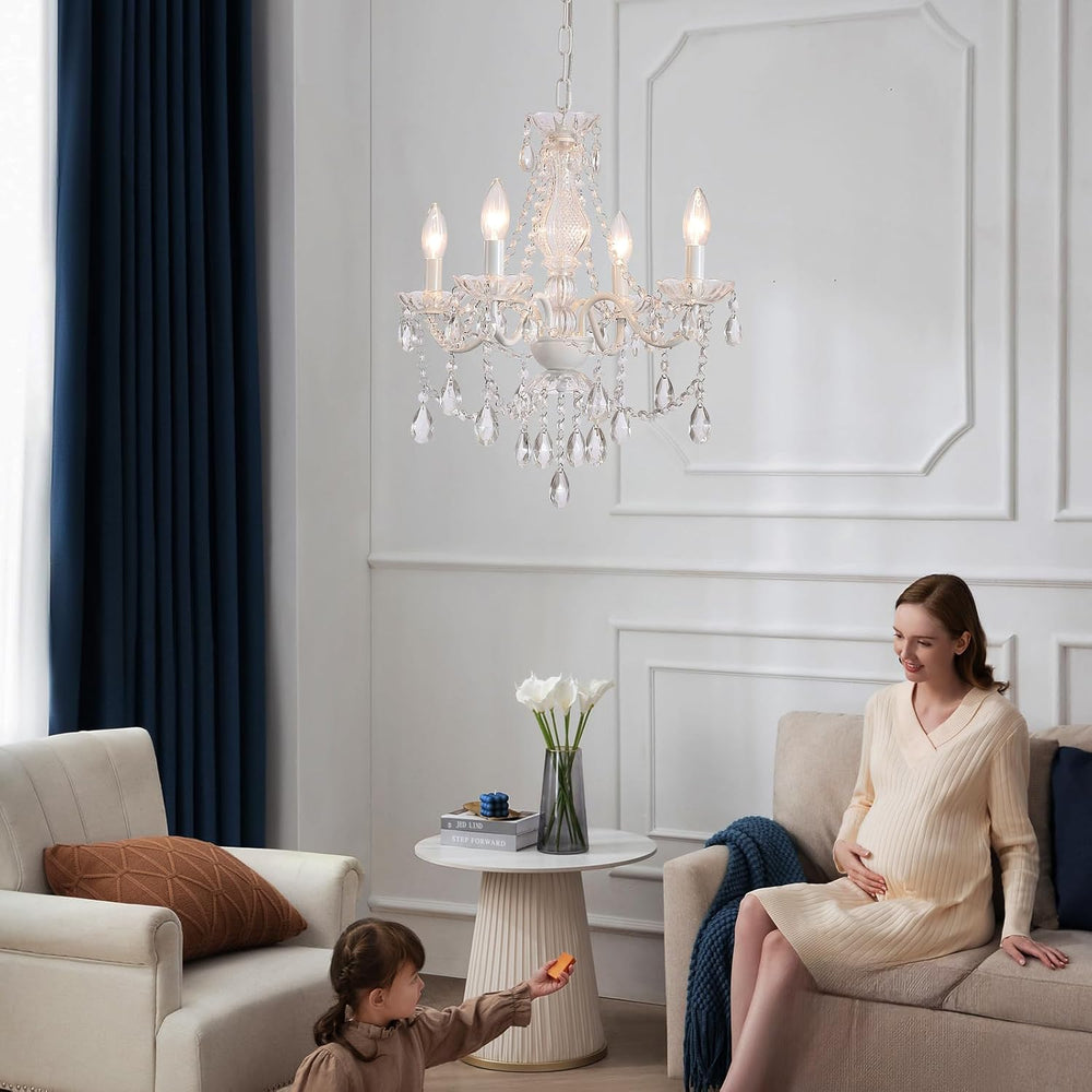 Plug in Crystal Ceramic White Chandelier, Glass Chandeliers,White crystal Han...