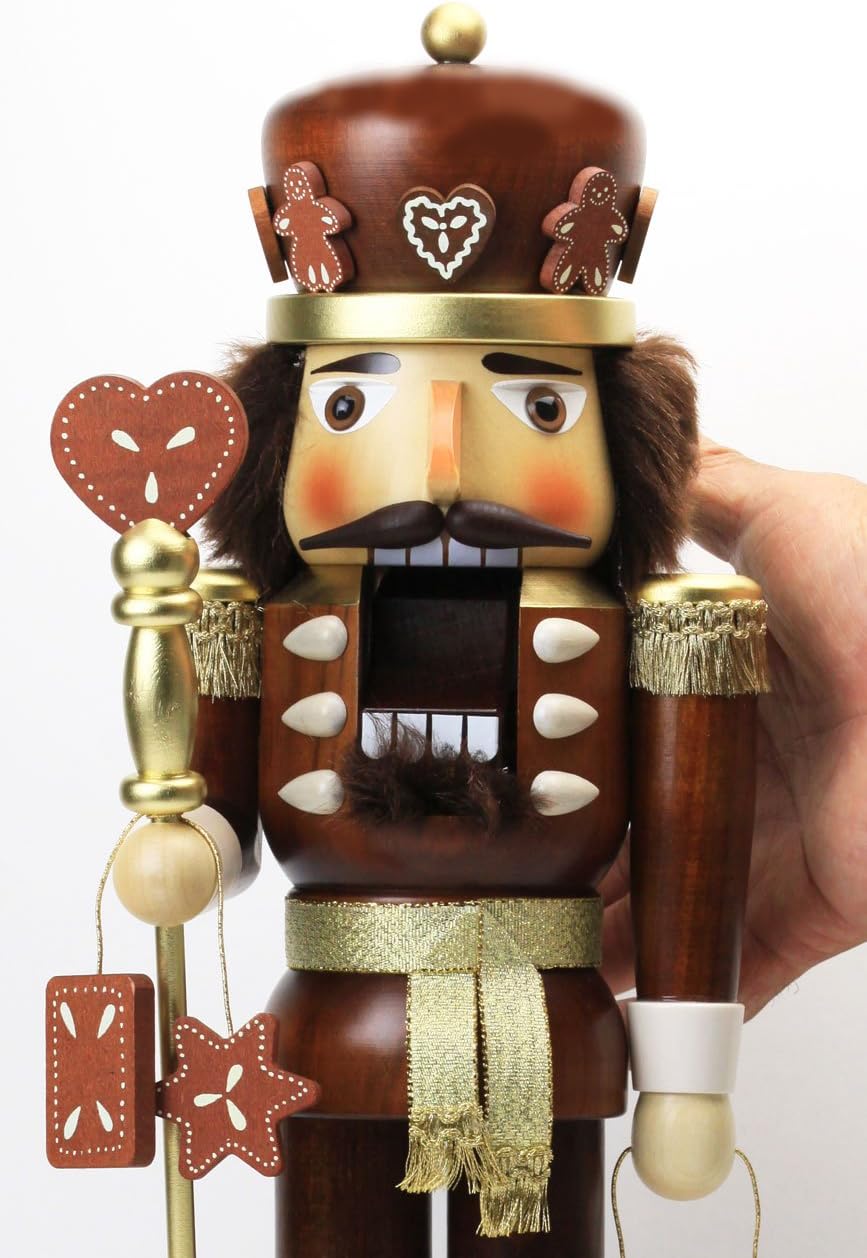 german christmas nutcracker gingerbread king natural wood showing dimensions