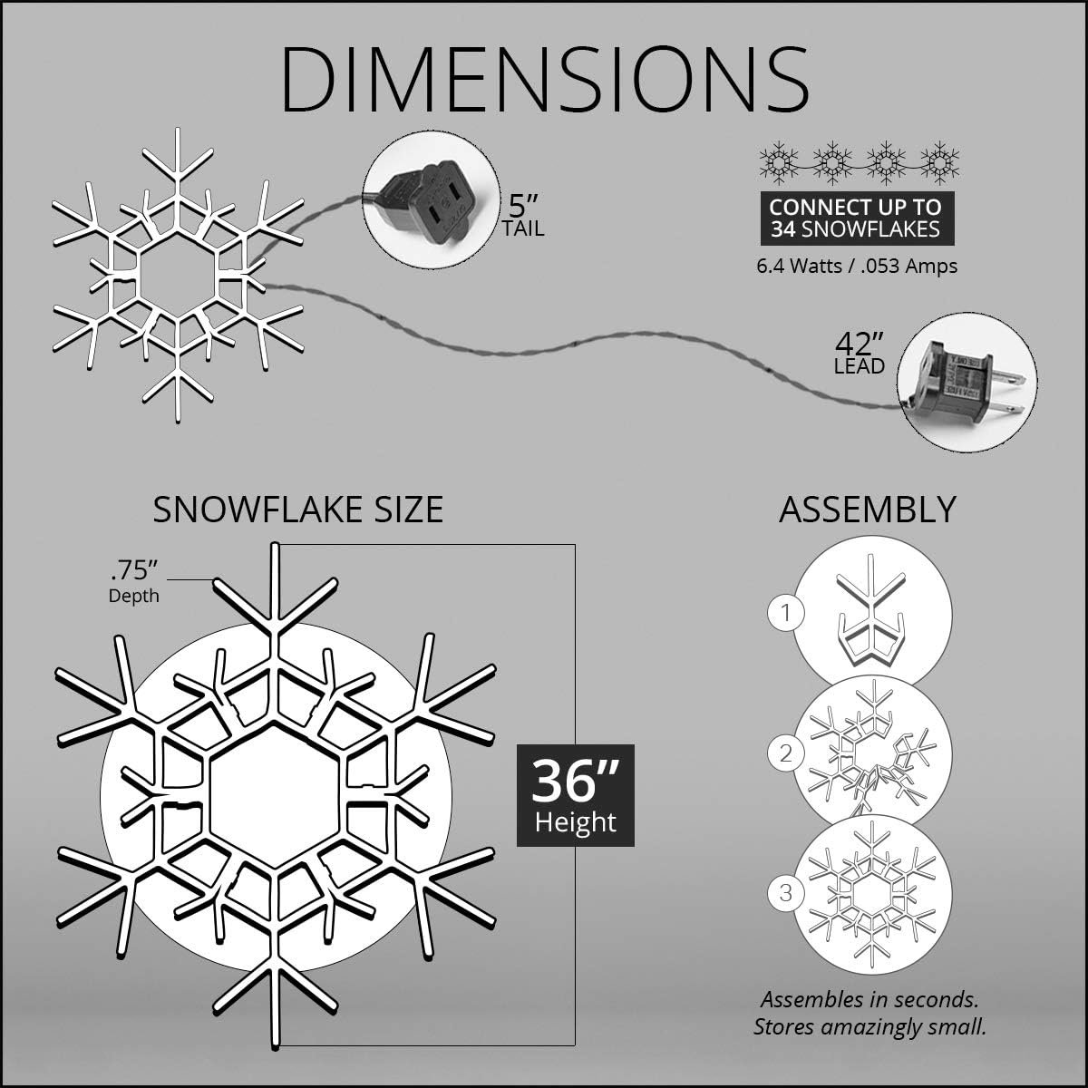 36" blue led snowflake – folding lighted snowflake, close-up detail