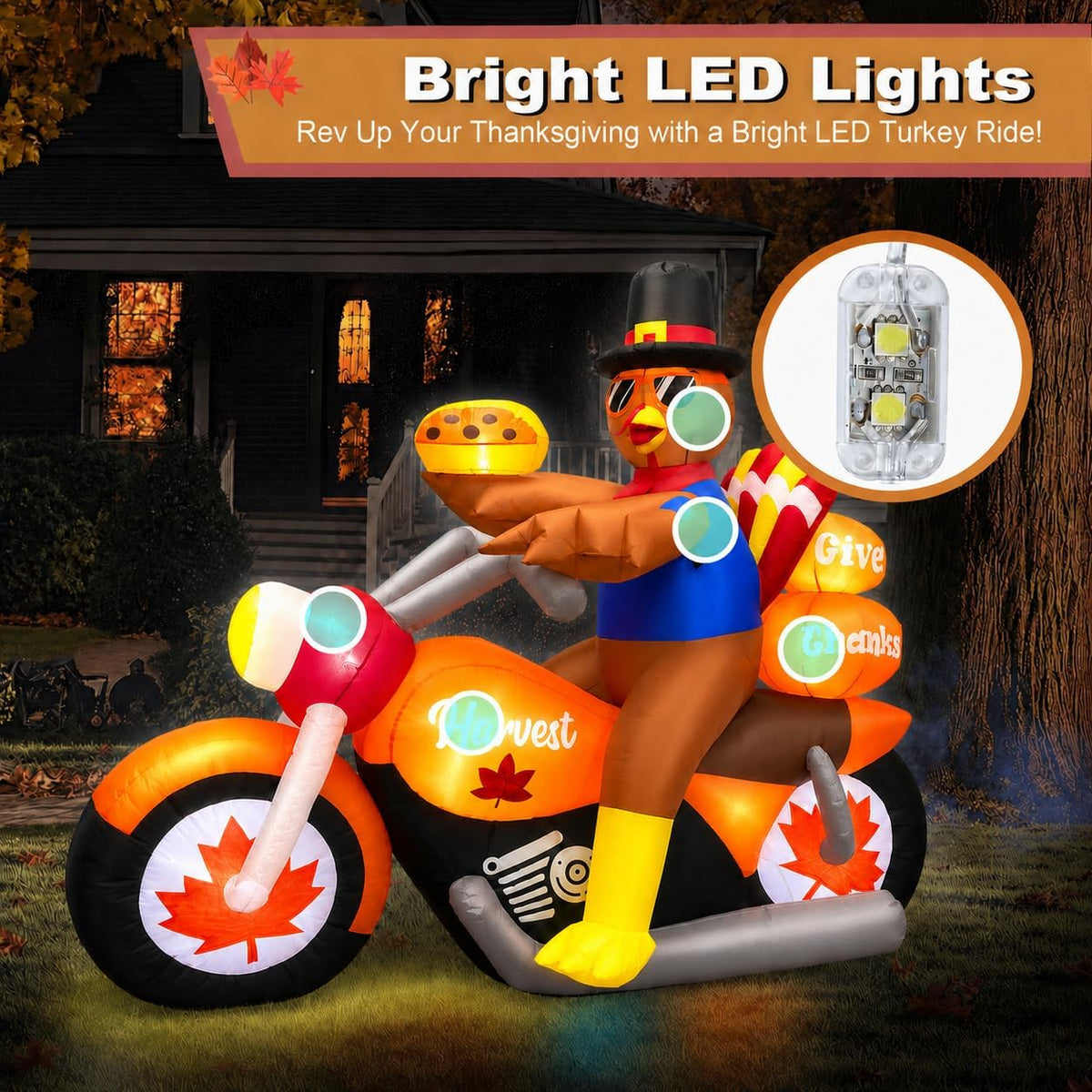 6.3ft long thanksgiving inflatable turkey riding motorcycle outdoor, package contents