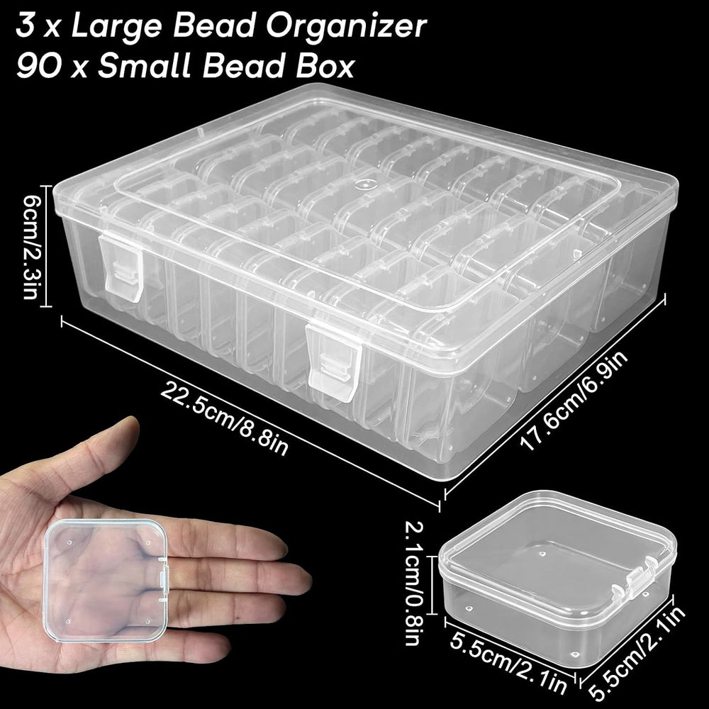 Guyuyii 93 Clear Plastic Bead Storage Containers with Hinged Lids & Labels