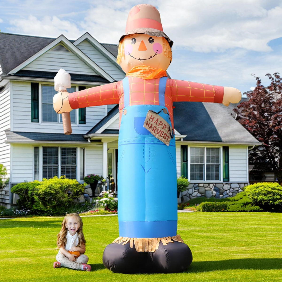 12ft giant inflatables scarecrow decorations, fall harvest inflatable, side view
