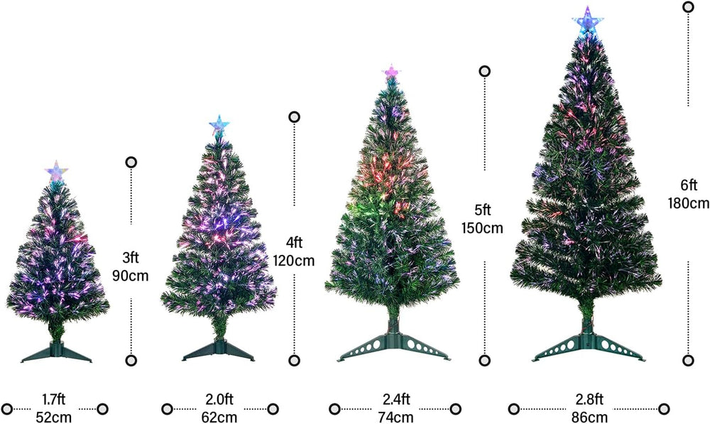 5FT Fiber Optic Green Christmas Tree Artificial Tree with Stand,Pre-lit Full ...