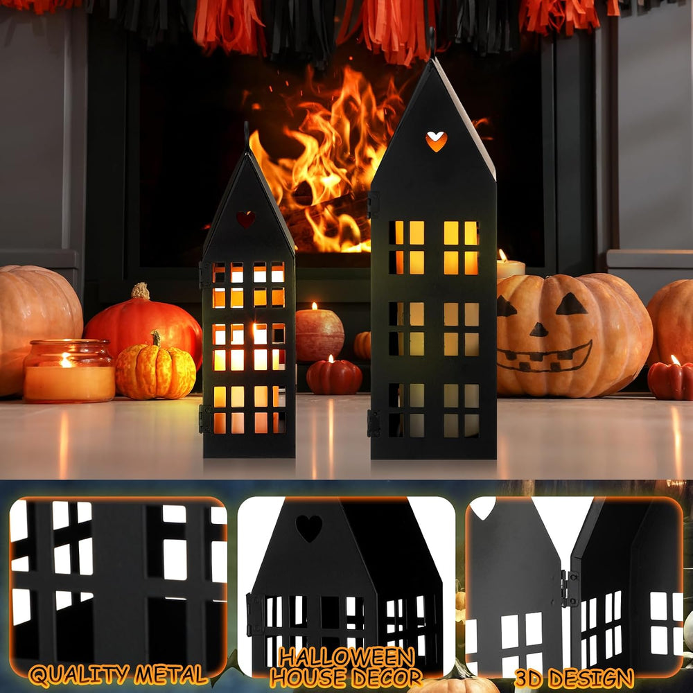 SiliFine 2 Pcs Halloween Haunted House Lanterns with 2 Candles, 9.44", 7...