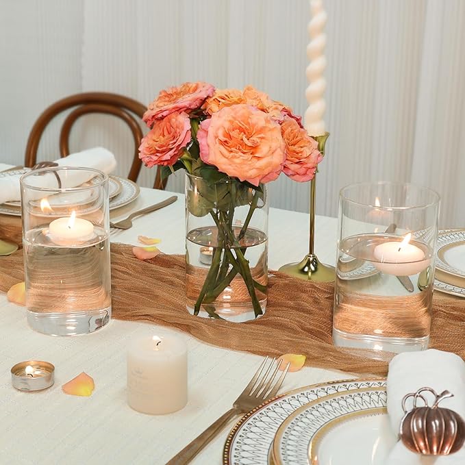 12pcs Clear Cylinder Vases for Centerpieces, Glass Flower Vases for Wedding Decorations and Home Decor, 6 Inch Glass Hurricane Candle Holder for Table Shelf