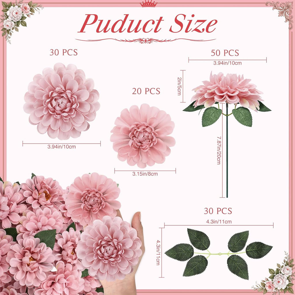50 Set Wedding Artificial Dahlia Flower with Stems, Dusty Rose