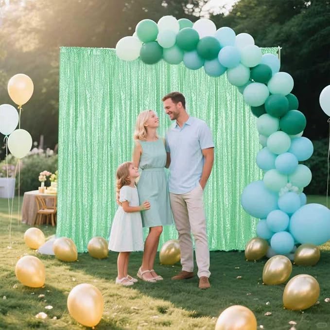 Mint Green Sequin Backdrop Curtain 4 Pieces 2FTx8FT Glitter Photography Backdrop for Party Wedding Birthday Christmas Decorations