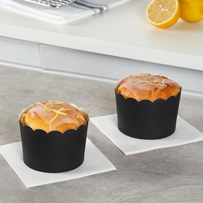 Panificio 10 Ounce Cupcake Wrappers, 200 Scalloped Baking Cups - Oven-Ready, Greaseproof, Black Paper Cupcake Liners, Disposable, For Birthdays, Baby Showers, Or Weddings - Restaurantware (200 Pack)