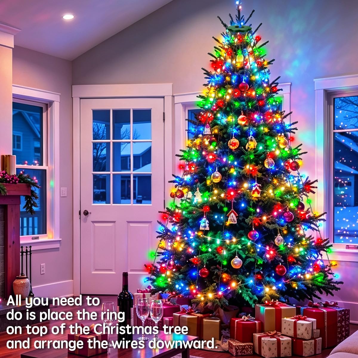 christmas tree lights, tree topper lights, 6.6ft 240, side view
