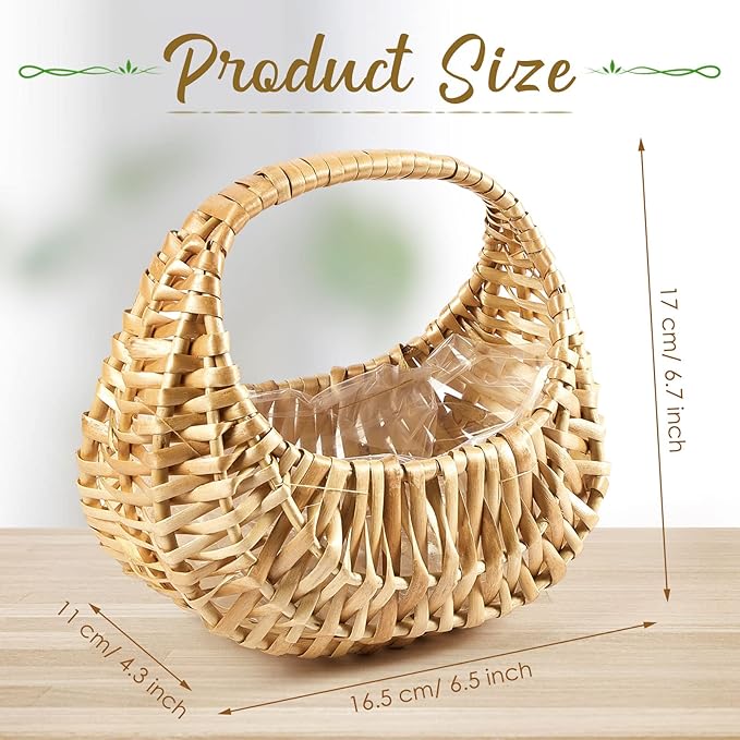Taiyin 3 Pack Rattan Flower Girl Basket Small Half Moon Straw Wicker Basket with Handle Ideal for Wedding Flower Girl,Picnic,Garden Storage and Home Decor (Nature)