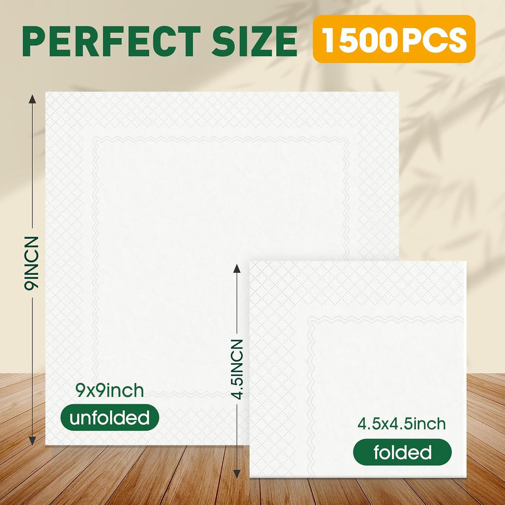 1500 Count White Cocktail Napkins Paper, 2-Ply Cocktails Napkin Bulk, 4.5 x 4...