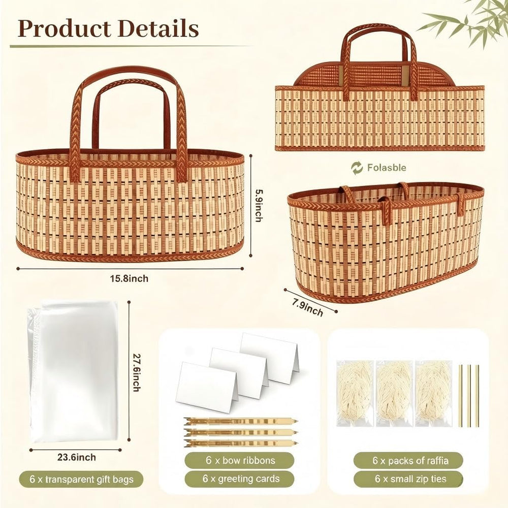 6 Set Baskets for Gifts Empty,Foldable Woven Basket for Gifts with Handles
