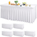 Wish Care 6 Pack White Spandex Table Clothes for 6 Foot Rectangle Tables, 6FT Wrinkle Free Fitted Tablecloths Ruffles Design Table Cover for Party, Banquet, Wedding and Events