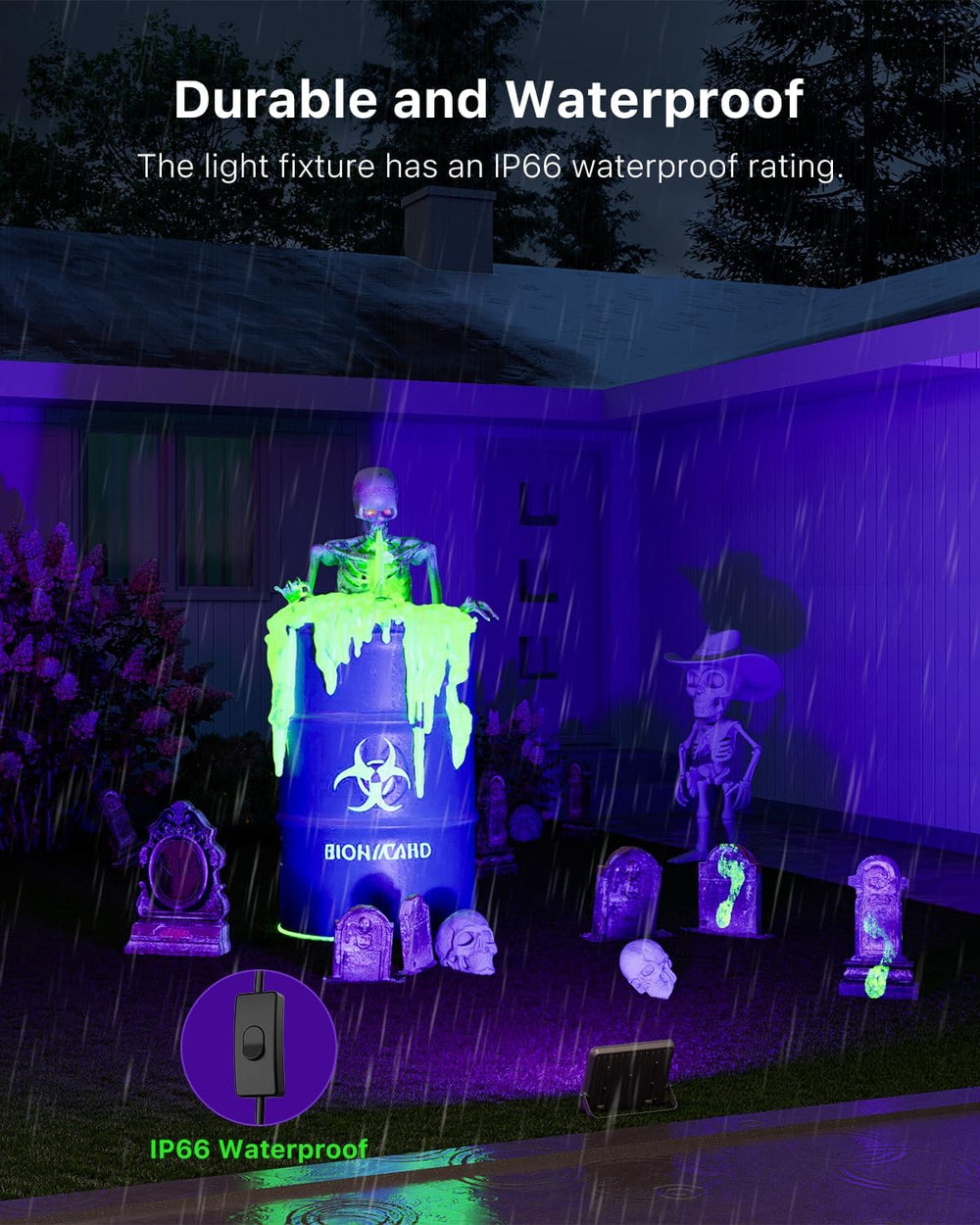 2 Pack 120V UV Flood Lights with Switch for Halloween Yard Display