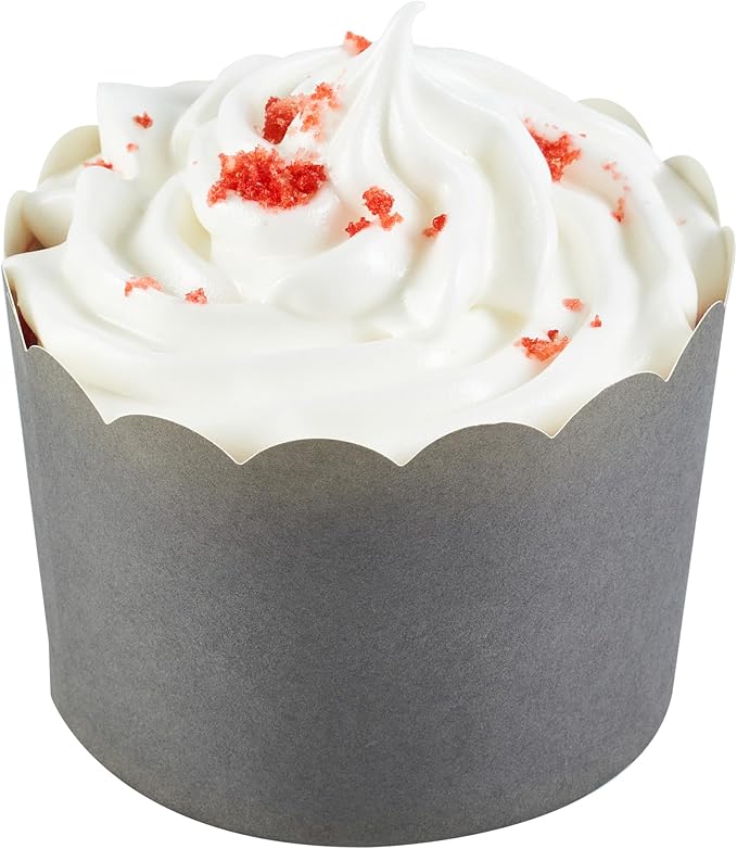 Panificio 10 Ounce Cupcake Wrappers, 200 Scalloped Baking Cups - Oven-Ready, Greaseproof, Gray Paper Cupcake Liners, Disposable, For Birthdays, Baby Showers, Or Weddings - Restaurantware (200 Pack)