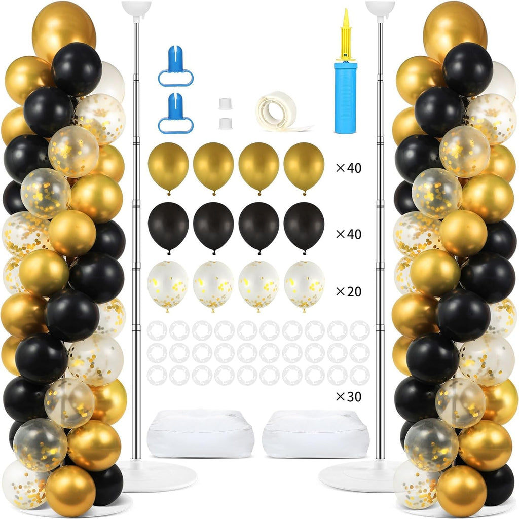 ZOIIWA 2 Sets Balloon Column Stand Kit Balloon Tower with Bases（Black Gold）