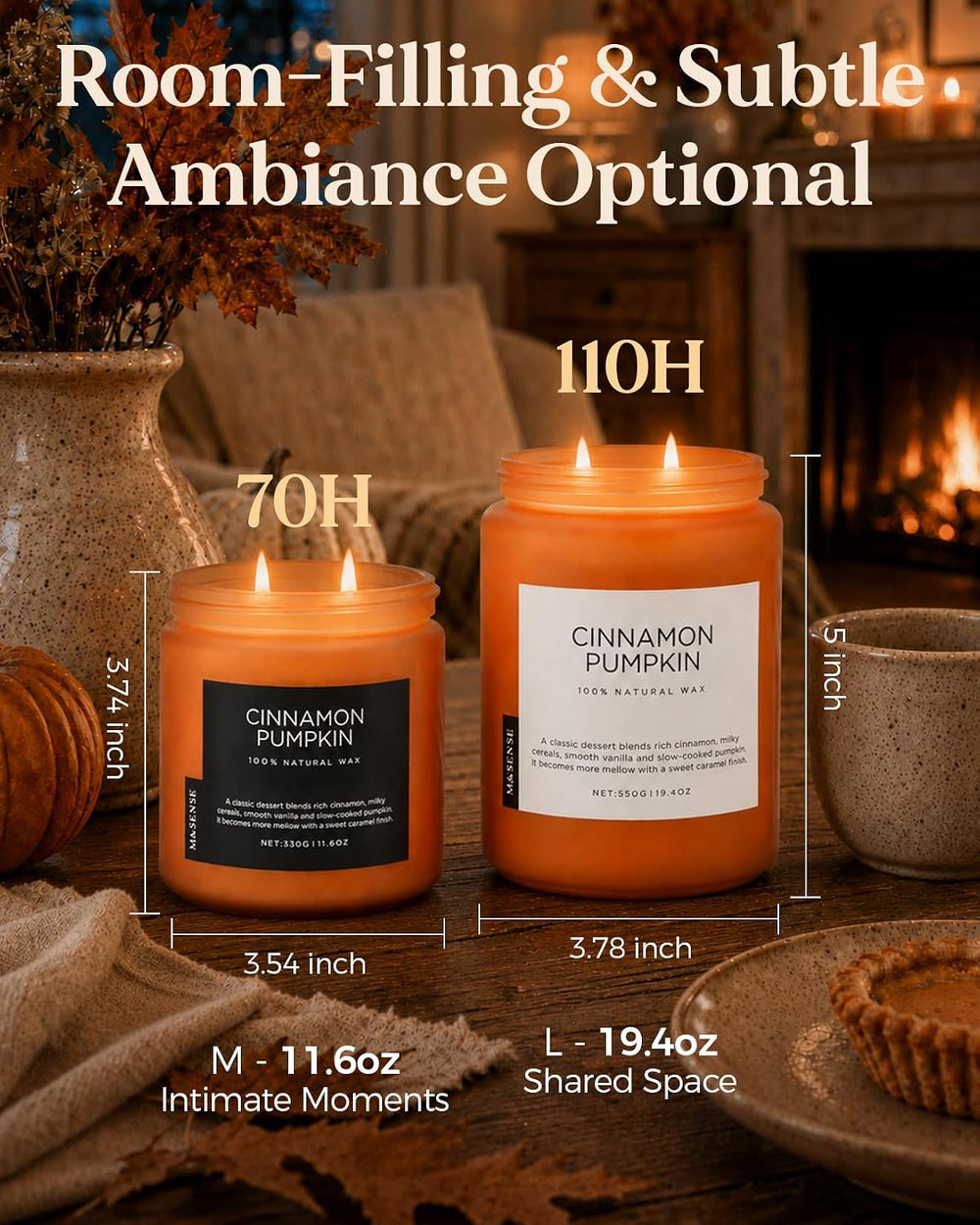 M&SENSE Cinnamon Pumpkin Scented Candle Fall Baking Spice Aroma 19.4oz