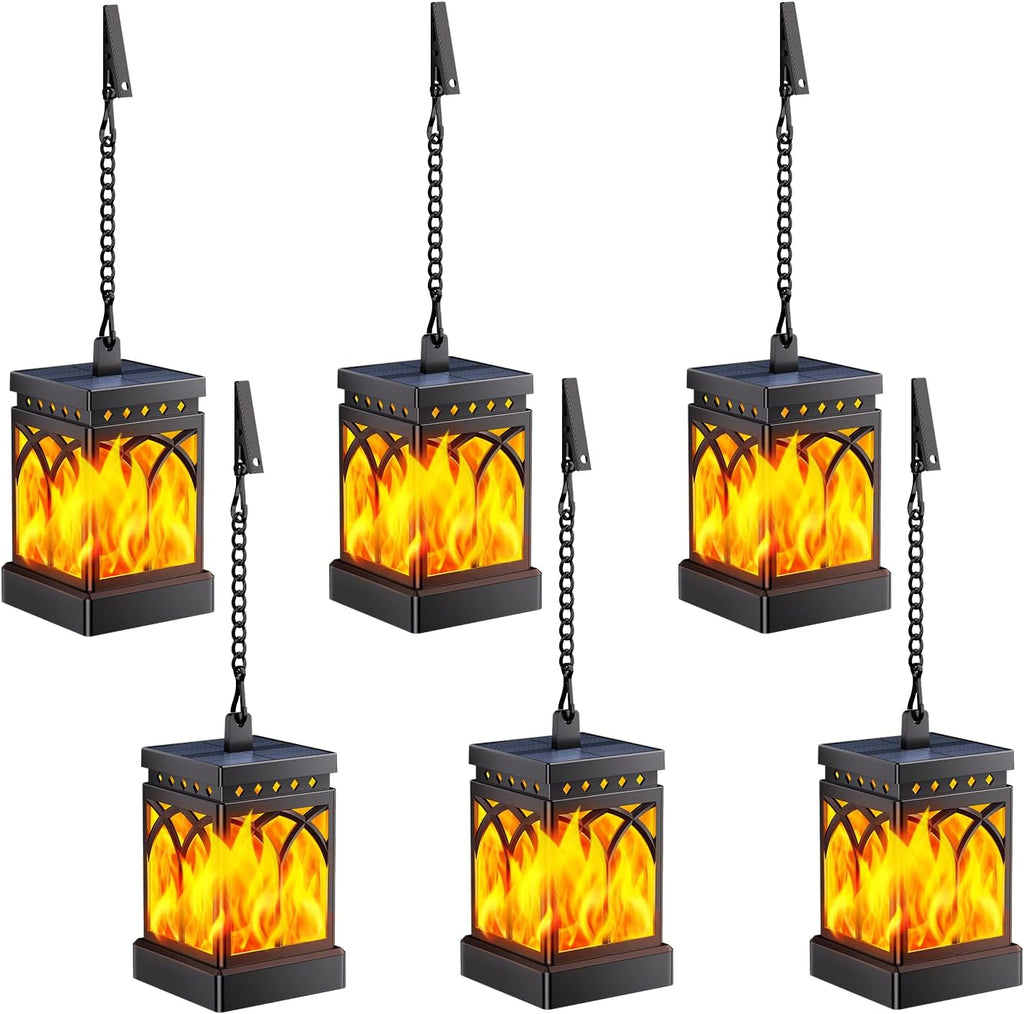 KOOPER 6 Pack Solar Lanterns Outdoor Waterproof, Upgraded Flickering Flame Modes + Constant Modes Hanging Solar Lantern Lights for Outside, Lanterns Decorative Outdoor for Garden Table Yard Tree Decor