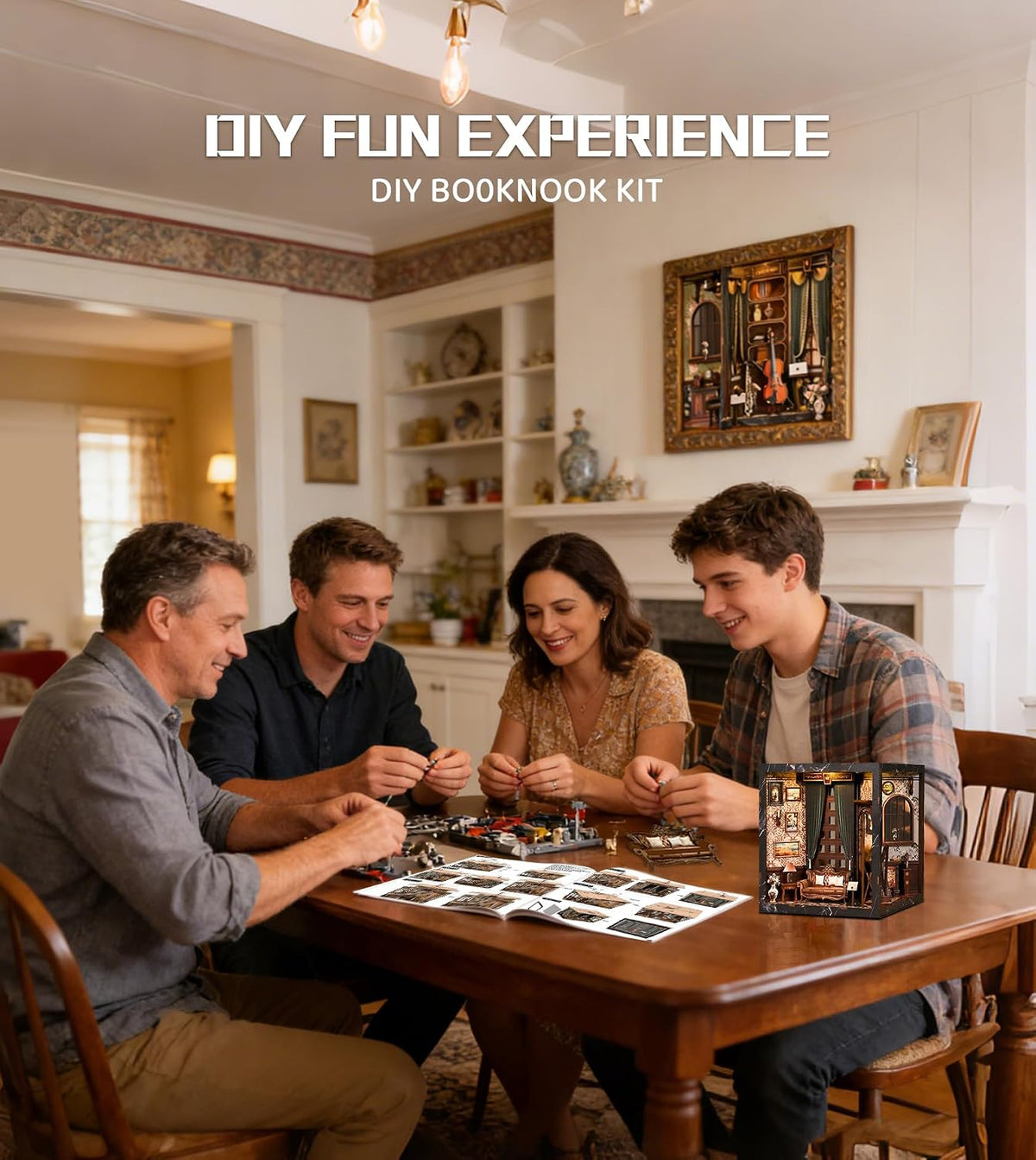 spilay book nook kit for adults, vintage diy showing dimensions