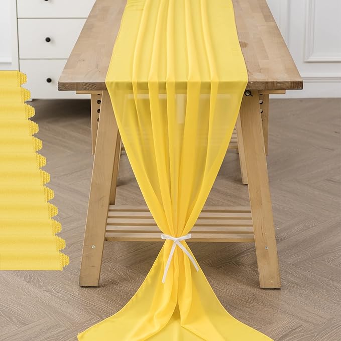 12Pack 9ft Chiffon Table Runner 14x108 Inch Sheer Romantic Table Runner for Wedding Birthday Party Bridal Shower Outdoor Decoration -Yellow